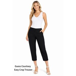 NEW Guess Courtney Easy Crop Trouser Black Cupro Pants Sz 4 Cuffed